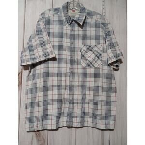 Levis Shirt Mens Large Blue Red White Plaid Button Up Short Sleeve Soft‎ Cotton